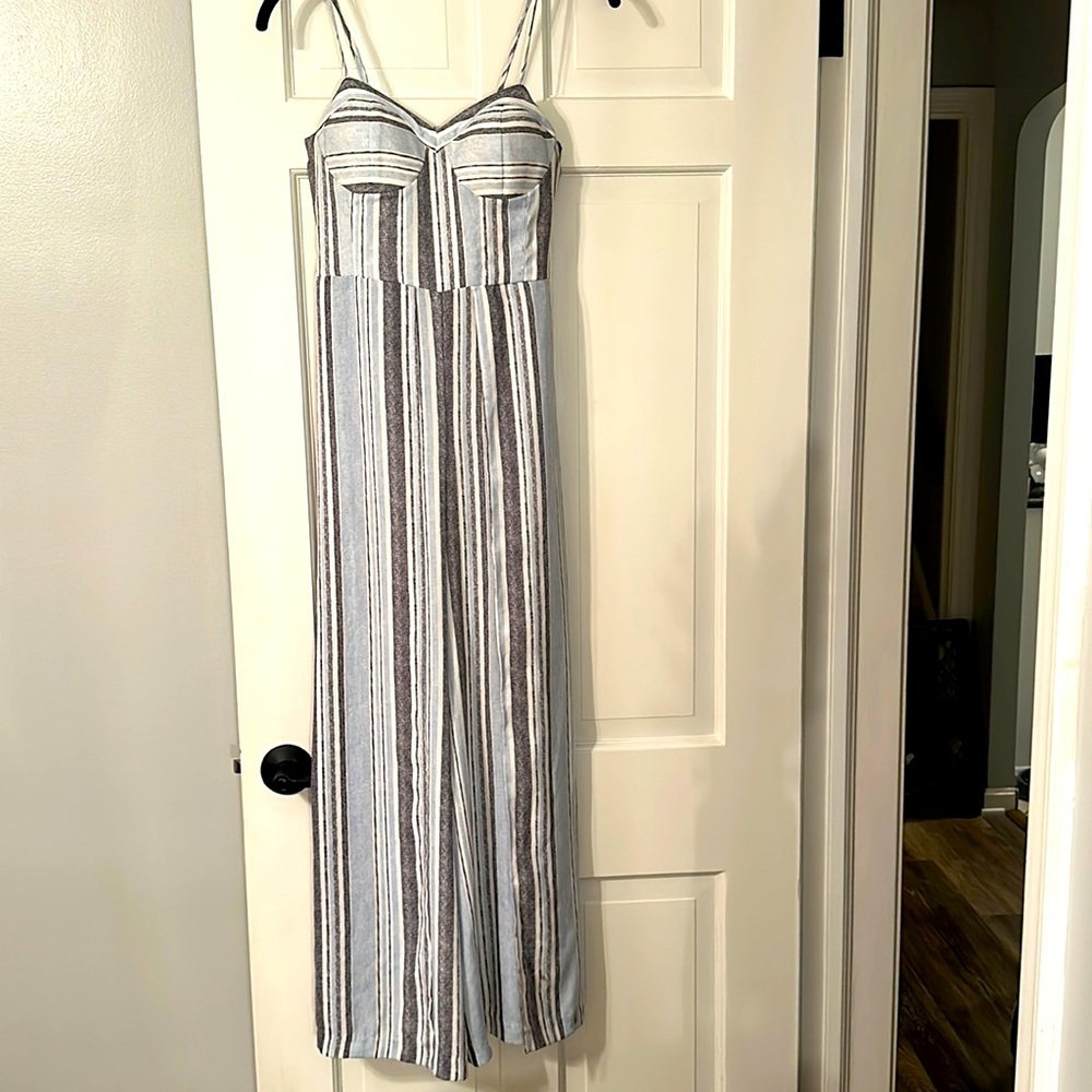 Xhilaration XS body corset jumpsuit. stripes blue gray and white.